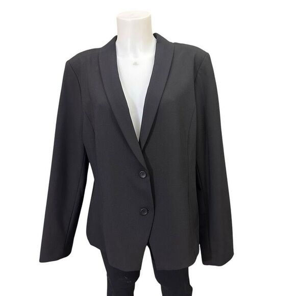 Eileen Fisher Black Tuxedo Jacket -Tropical Bi stretch Wool Blend size Large NEW - Picture 1 of 11